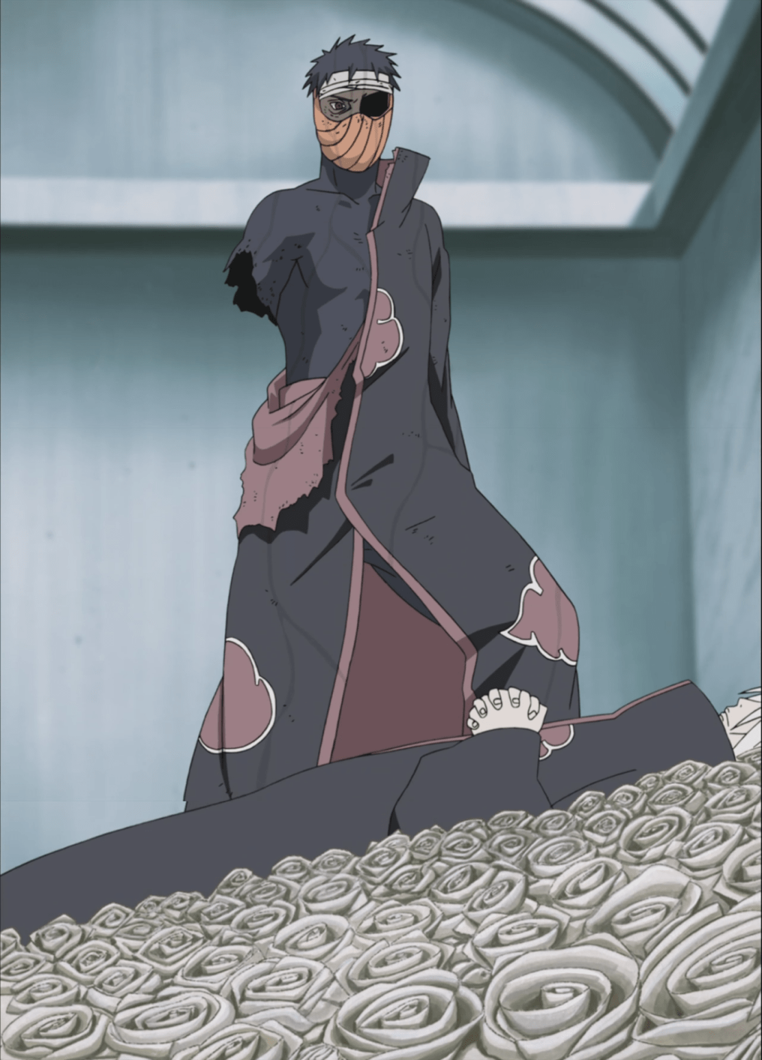 Tobi stands at Nagato's body