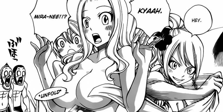 Jenny takes Mirajane's bra off