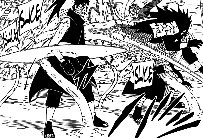 Madara and Obito get attacked by RasenShuriken and Rock Lee