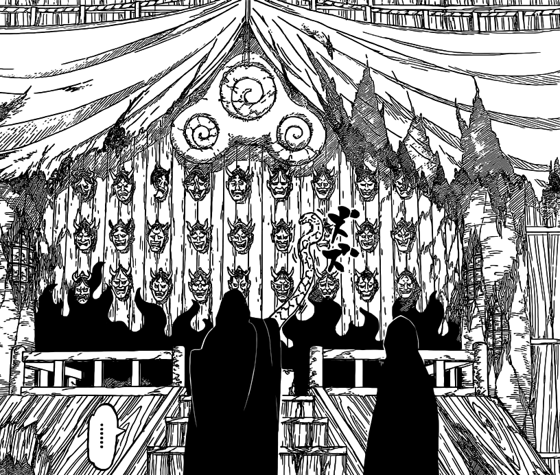 Sasuke and Orochimaru at Uzumaki's Shrine Mask