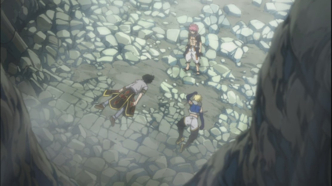 Natsu destroys Sting and Rogue