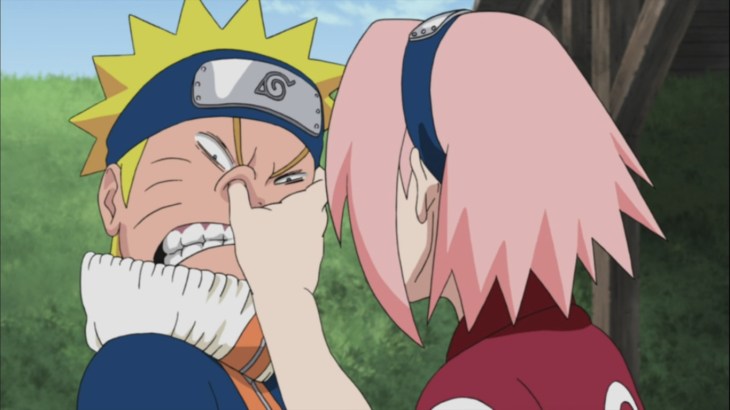 Sakura goes for Naruto's nose