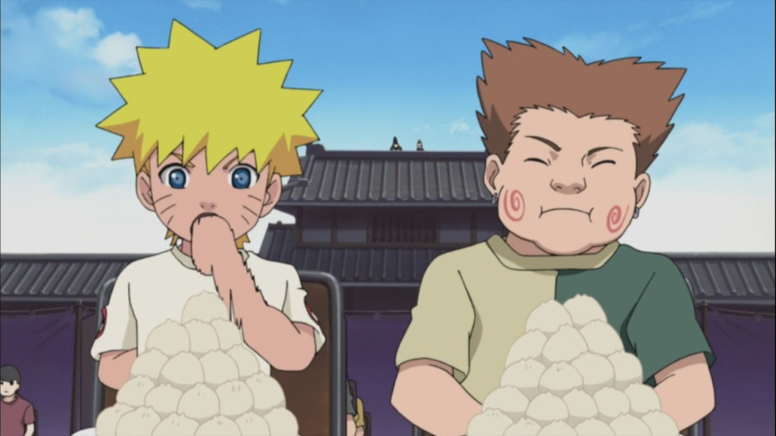 Choji and Naruto eating bean jam cakes
