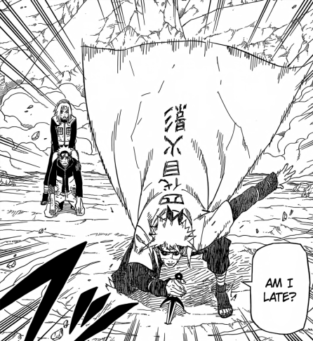 Minato arrives in front of Naruto