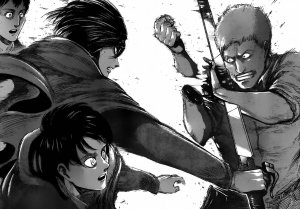 Reiner attacked by Mikasa