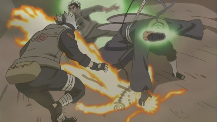 Kakashi and Guy help Naruto from Tobi