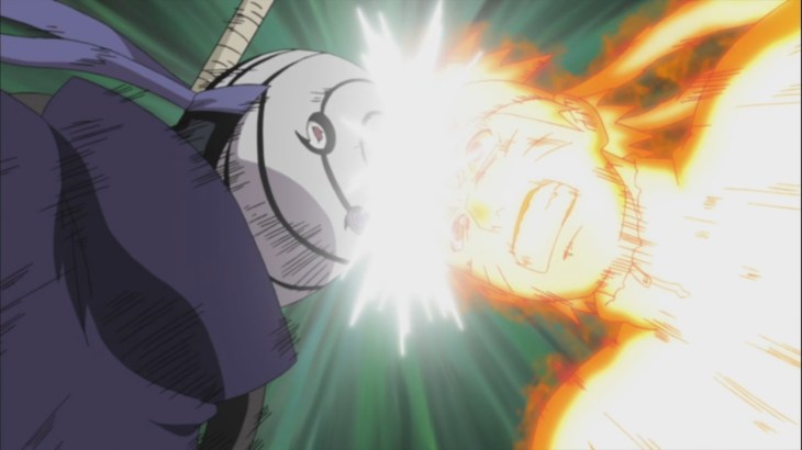 Naruto hits Tobi head butt