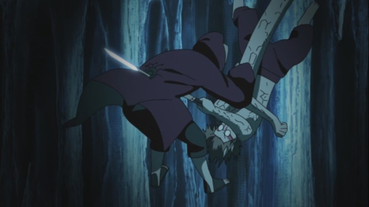 Kabuto uses sword on Itachi