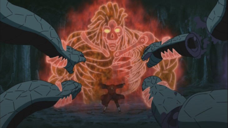 Snakes stopped by Itachi Susanoo