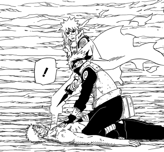 Minato stops Kakashi from killing Obito