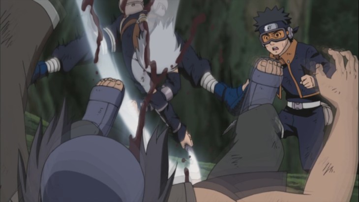 Kakashi helps Obito from villain