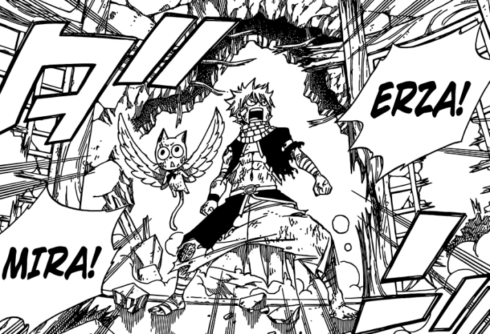 Natsu and Happy looking for Erza and Mira