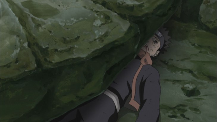 Obito crushed by large rocks