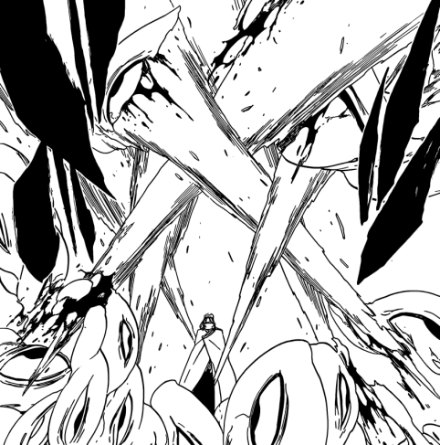 Byakuya's Shikai rips through As Nodt's attack