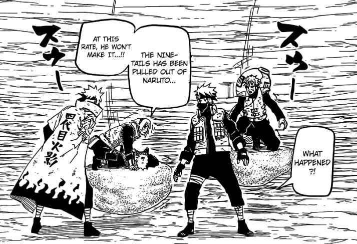 Minato notices Naruto nearly dead