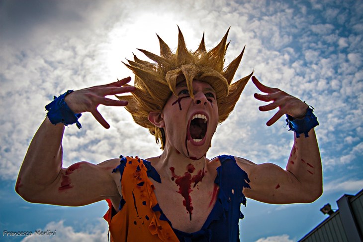 Son Goku Cosplay SSJ Taiyoken Solar Flare by Alexcloudsquall