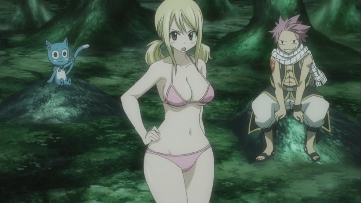 Natsu and Happy watch Lucy half naked