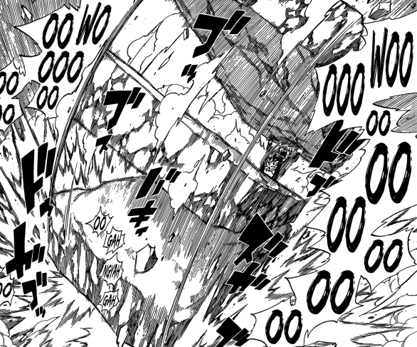 Natsu smacks Franmalth with large rock