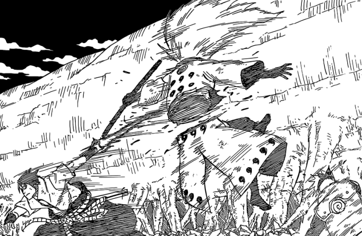 Sasuke clean cuts Madara in half