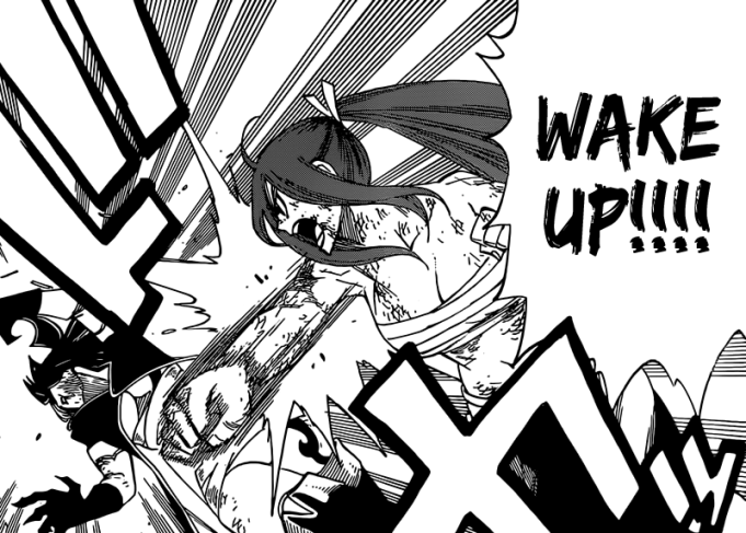 Erza punches Minerva to wake up