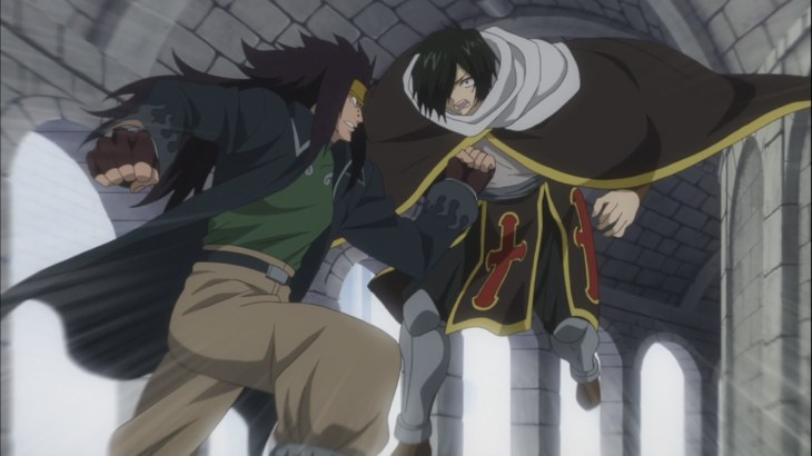 Gajeel punches Rogue