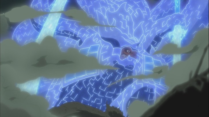 Kurama covered in Madara's Susanoo