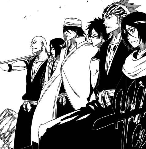 Rukia Renji Shuhei Byakuya Yumichika and Ikkaku ready