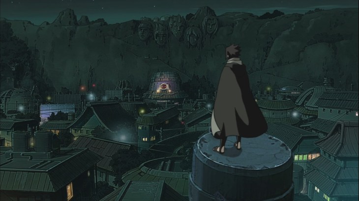 Sasuke stands above Konoha