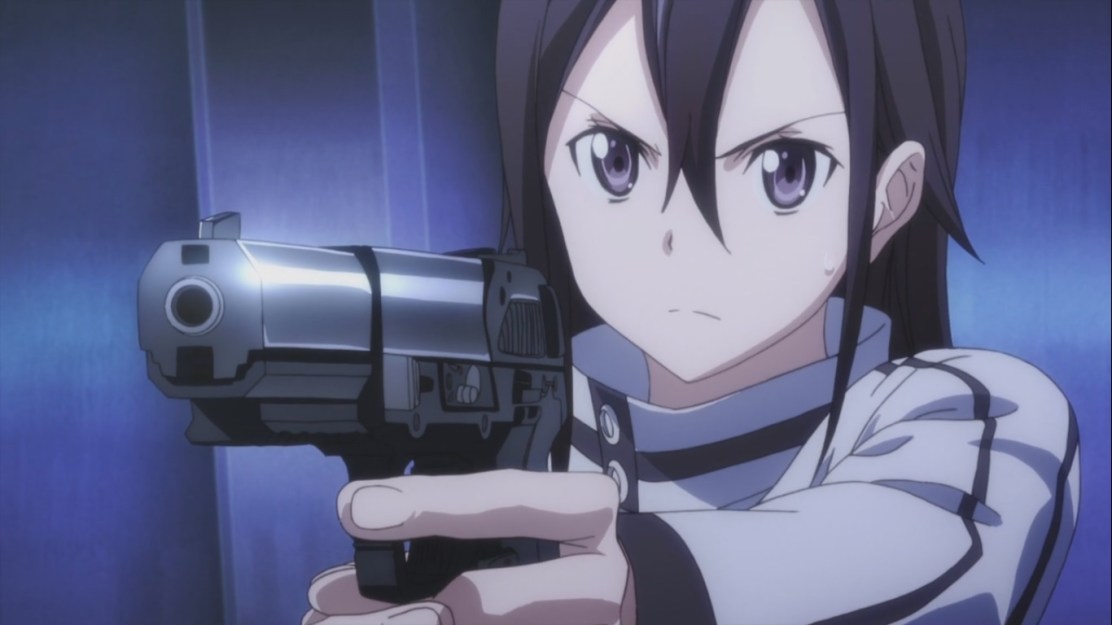 Kirito tries out a Pistol