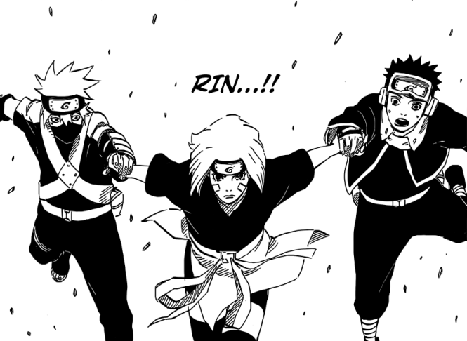 Rin helps Obito and Kakashi