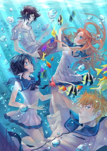 Life Beneath The Sea Ichigo Rukia Orihime and Ulquiorra by Luleiya