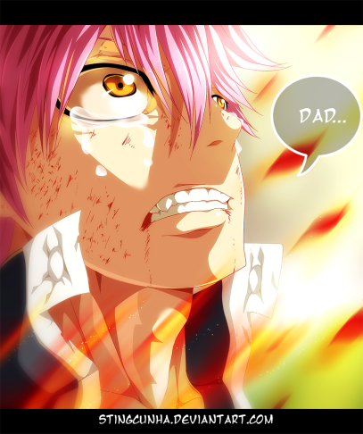 Fairy Tail 400 Natsu cry's at Igneel by stingcunha