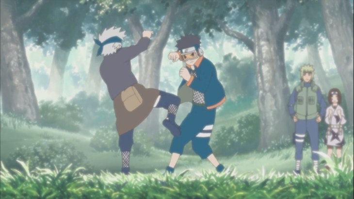 Young Kakashi and Obito train fight