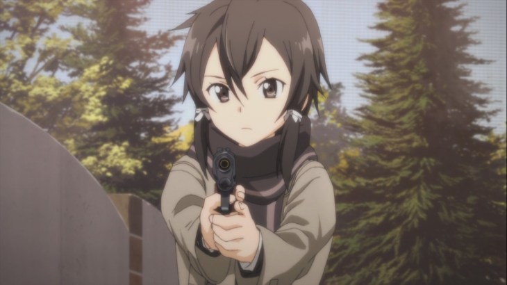 Asada holds a gun