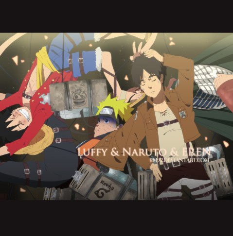 Eren Naruto Luffy Attack on Titan Shippuden One Piece by Km92