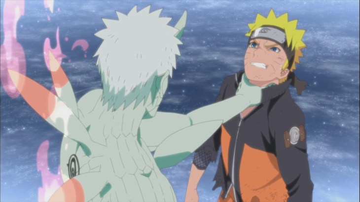 Obito grabs Naruto's Neck